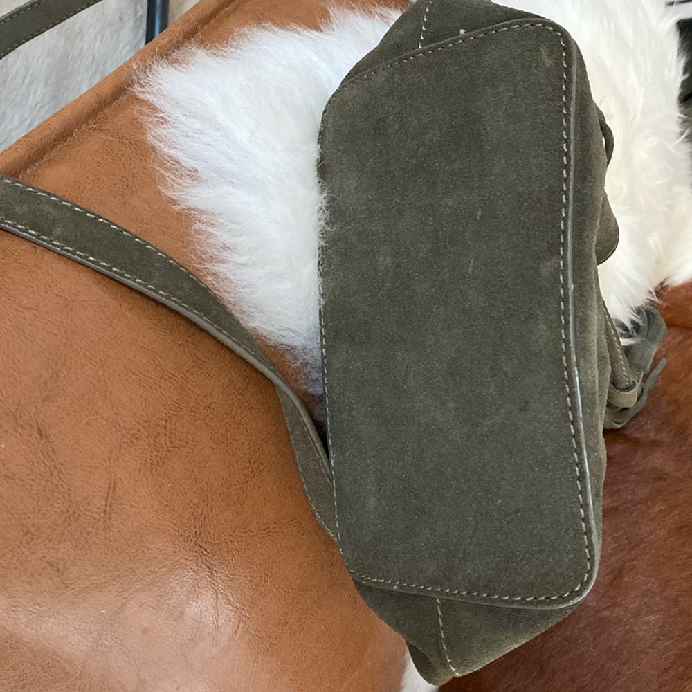 J Crew Olive Suede Small Drawstring Crossbody Bag - image 7